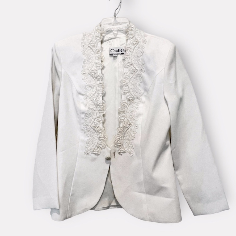 Vintage Cachet Beaded Appliquéd BlazerJacket With Pearl Beads Sequins Sz L